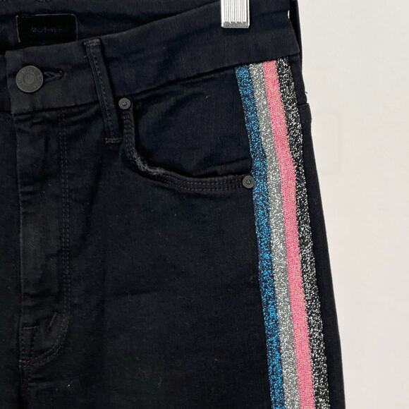 MOTHER  Size 26 High Waisted Looker Ankle Fray Jeans Guilty Glitter Racer Black - Picture 5 of 11